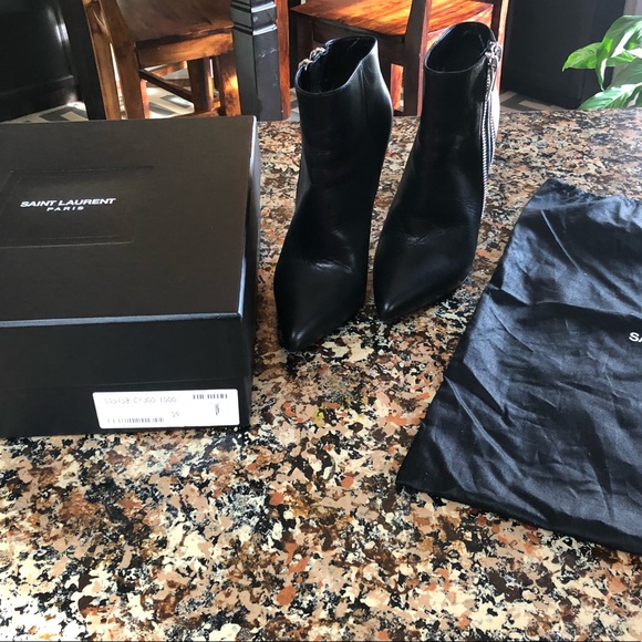 Saint Laurent YSL Black Leather Double Zip Bootie - Picture 2 of 8